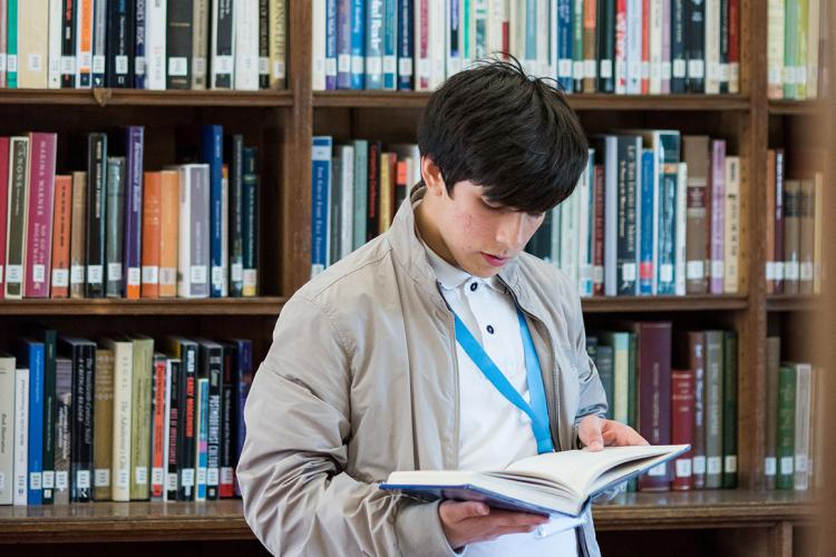 student in the library